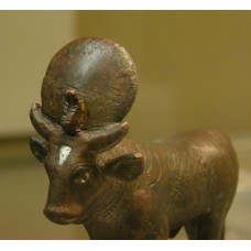 Bronze statuette Egyptian bull Apis, disc between horns